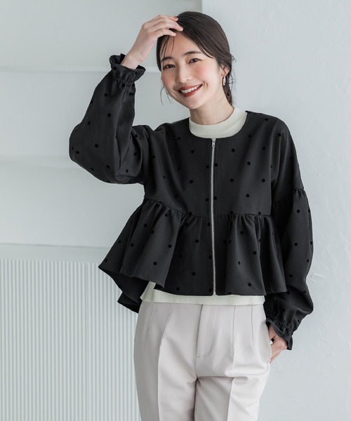 coca（coca）（コカ）の「フロッキードットフレアジャケット（ブルゾン・レディース・ブラック・L/M）」の8枚目の写真