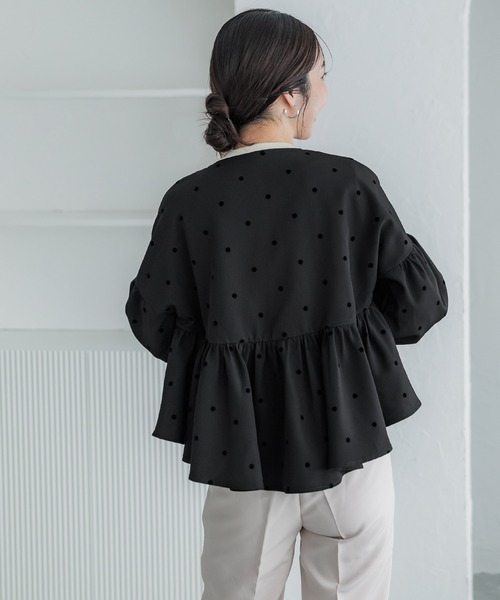 coca（coca）（コカ）の「フロッキードットフレアジャケット（ブルゾン・レディース・ブラック・L/M）」の3枚目の写真