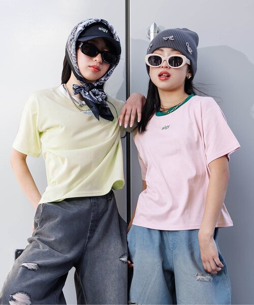 algy（アルジー）の「algyシシュウリンガー半袖T（Tシャツ/カットソー・キッズ・オレンジ/ミント/ライム/ピンク/オフホワイト/ブラック・SMALL/MEDIUM/X-SMALL/XX-SMALL）」の3枚目の写真