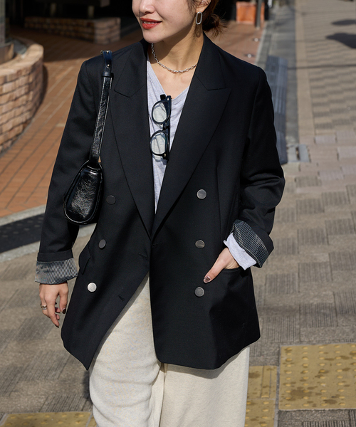 JOURNAL STANDARD（ジャーナルスタンダード）の「《追加3》ダブルブレステッドジャケット（テーラードジャケット・レディース・ブラック/ネイビー・36/38）」の10枚目の写真