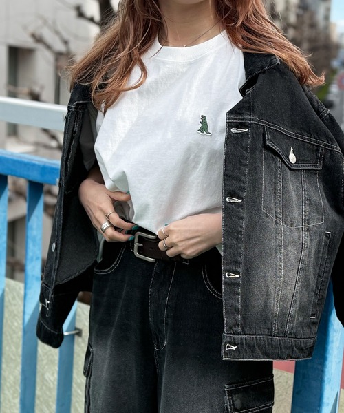 DOUBLE NAME（ダブルネーム）の「【m:rex】ミニ恐竜ワッペンBIG TEE/ユニセックス（Tシャツ/カットソー・レディース・ブラック/オフホワイト/グリーン・FREE）」の13枚目の写真