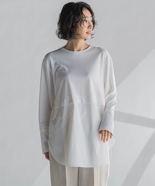 la.f…(ラエフ)の「【biyori】"どんな着こなしもシャレ見え"ドッキングカットソー≪洗濯機で洗える≫(Tシャツ/カットソー・レディース・ホワイト/ベージュ/ネイビー・7号/9号)」の2枚目の写真