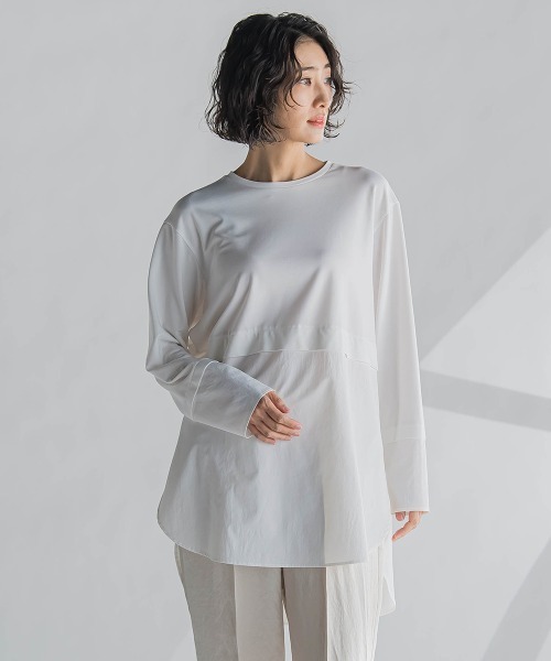la.f…(ラエフ)の「【biyori】"どんな着こなしもシャレ見え"ドッキングカットソー≪洗濯機で洗える≫(Tシャツ/カットソー・レディース・ホワイト/ベージュ/ネイビー・7号/9号)」の10枚目の写真