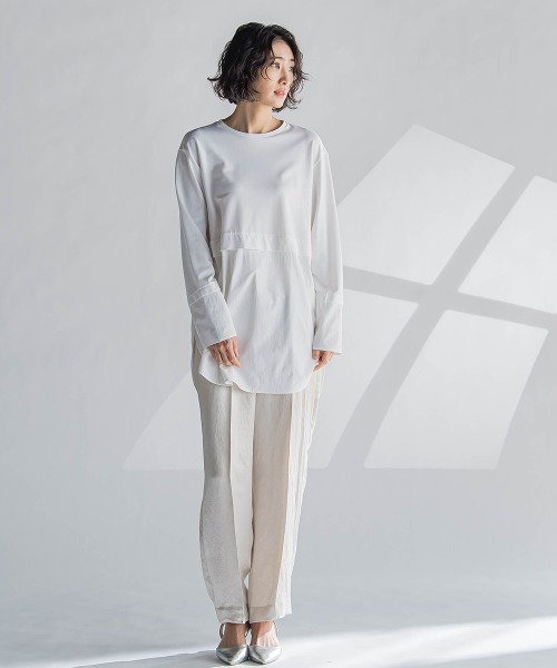 la.f…(ラエフ)の「【biyori】"どんな着こなしもシャレ見え"ドッキングカットソー≪洗濯機で洗える≫(Tシャツ/カットソー・レディース・ホワイト/ベージュ/ネイビー・7号/9号)」の6枚目の写真