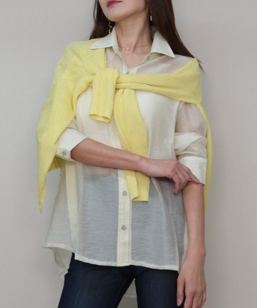 AMBIENT（アンビエント）の「スパンコールヤーンシアーリブニットカーディガン（カーディガン/ボレロ・レディース・ベージュ/ブラック/イエロー/ミント・FREE）」の6枚目の写真