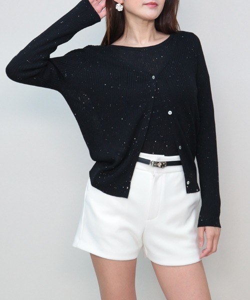 AMBIENT（アンビエント）の「スパンコールヤーンシアーリブニットカーディガン（カーディガン/ボレロ・レディース・ベージュ/ブラック/イエロー/ミント・FREE）」の8枚目の写真