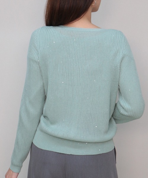 AMBIENT（アンビエント）の「スパンコールヤーンシアーリブニットカーディガン（カーディガン/ボレロ・レディース・ベージュ/ブラック/イエロー/ミント・FREE）」の5枚目の写真