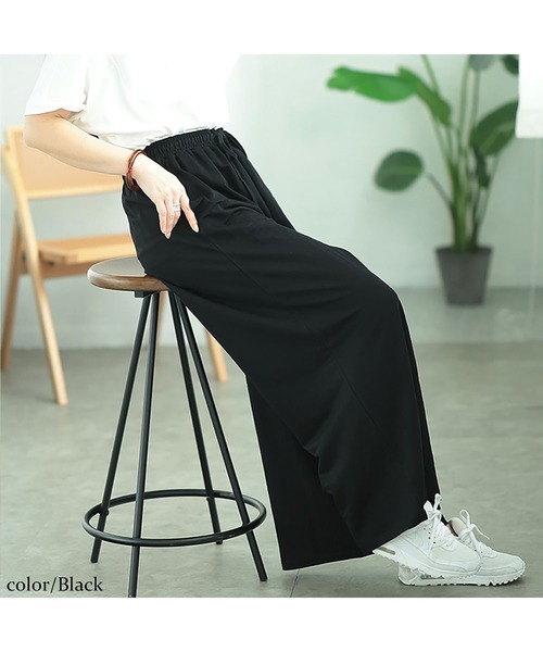 GOLDJAPAN（ゴールドジャパン）の「UVカット＆接触冷感ストレッチ鹿の子ワイドフレアパンツ【大きいサイズ対応】（その他パンツ・レディース・ブラック/カーキ・LL/3L/4L/5L）」の8枚目の写真