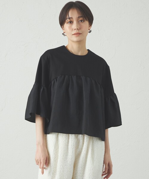 CAST:（キャストコロン）の「【1枚で着映える】タフタコンビウェーブカットソー（Tシャツ/カットソー・レディース・ホワイト/ブラック/グリーン・M）」の2枚目の写真