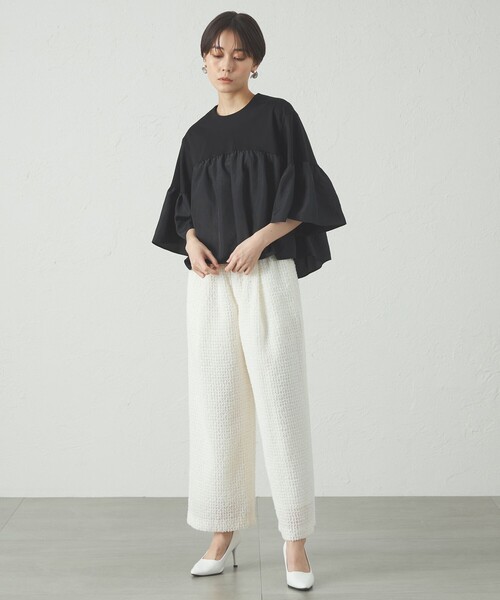 CAST:（キャストコロン）の「【1枚で着映える】タフタコンビウェーブカットソー（Tシャツ/カットソー・レディース・ホワイト/ブラック/グリーン・M）」の5枚目の写真