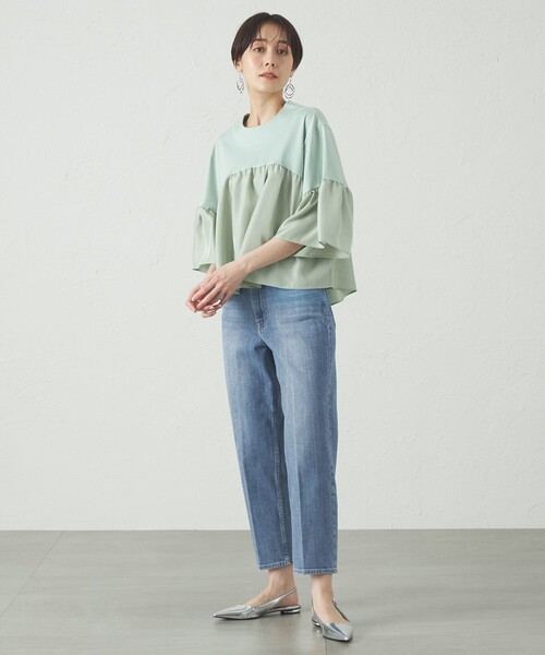 CAST:（キャストコロン）の「【1枚で着映える】タフタコンビウェーブカットソー（Tシャツ/カットソー・レディース・ホワイト/ブラック/グリーン・M）」の7枚目の写真