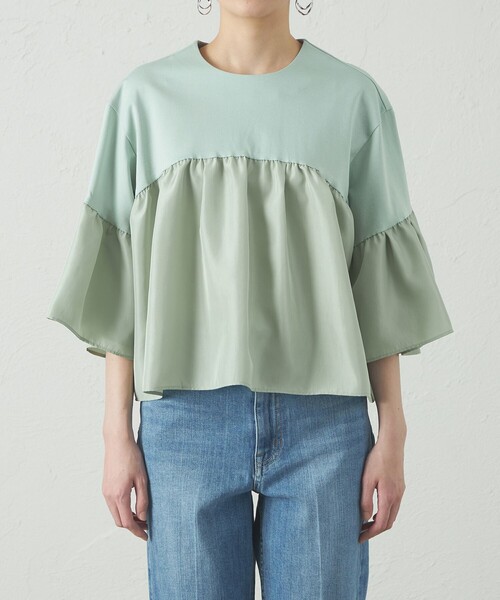 CAST:（キャストコロン）の「【1枚で着映える】タフタコンビウェーブカットソー（Tシャツ/カットソー・レディース・ホワイト/ブラック/グリーン・M）」の8枚目の写真