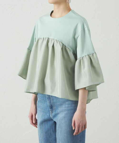 CAST:（キャストコロン）の「【1枚で着映える】タフタコンビウェーブカットソー（Tシャツ/カットソー・レディース・ホワイト/ブラック/グリーン・M）」の13枚目の写真