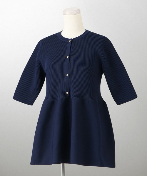 5月13日着シフォン8ホール ホールガーメント ニット ペプラム トップス HUIT（ニット