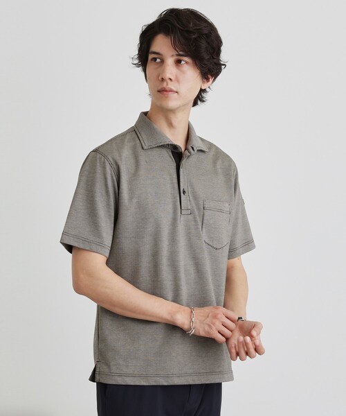 TAKEO KIKUCHI(タケオキクチ)の「千鳥柄ポロシャツ(ポロシャツ・メンズ・ベージュ系その他2/ブラック系3/ネイビー系3・04/03/02)」の2枚目の写真