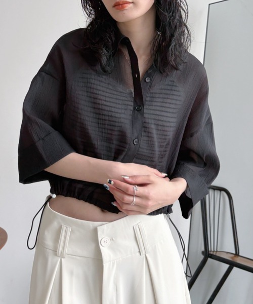 bita.（ビタ）の「シャイニーハーフスリーブショートシャツ（シャツ/ブラウス・レディース・アイボリー/グレー/ブラック・FREE）」の15枚目の写真