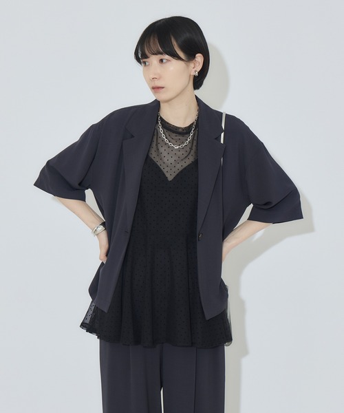 Paradise Picnic（パラダイスピクニック）の「clocheクールテーラード半袖ジャケット（テーラードジャケット・レディース・ブラック/ベージュ/チャコールグレー・FREE）」の16枚目の写真