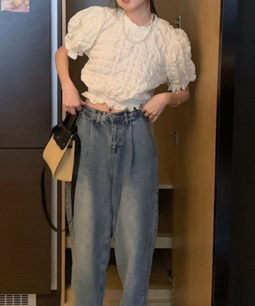 Coo+i(クーイ)の「ぽこぽこパフスリーブ半袖カットソー(Tシャツ/カットソー・レディース・ブラック/ホワイト・FREE)」の11枚目の写真