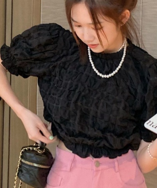 Coo+i(クーイ)の「ぽこぽこパフスリーブ半袖カットソー(Tシャツ/カットソー・レディース・ブラック/ホワイト・FREE)」の7枚目の写真