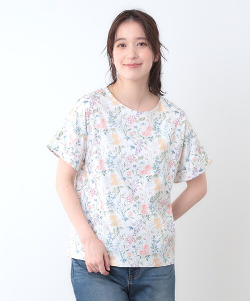 LAURA ASHLEY（ローラアシュレイ）の「【ギフトにおすすめ！日本製/コットン100％】エルストンガーデン柄スムースTシャツ（Tシャツ/カットソー・レディース・ホワイト系3/ネイビー系・38/40）」の11枚目の写真