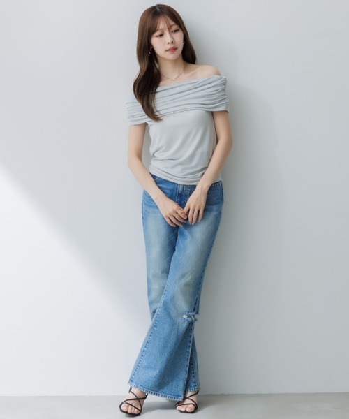 SENEE(セニー)の「drape rame off shoulder(ドレープラメオフショルダー)(Tシャツ/カットソー・レディース・ブラック/ライトグレー・FREE)」の15枚目の写真