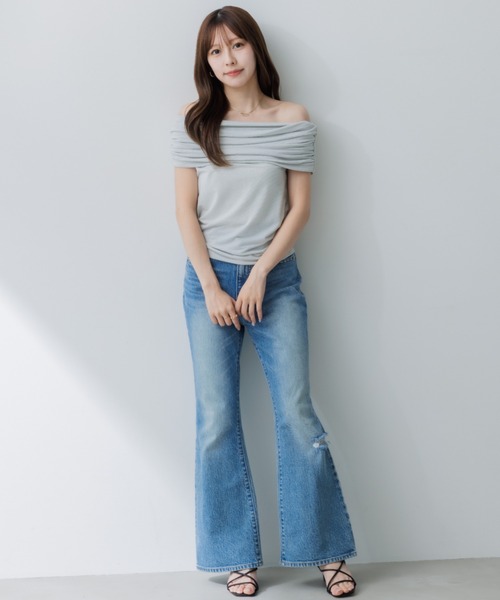 SENEE(セニー)の「drape rame off shoulder(ドレープラメオフショルダー)(Tシャツ/カットソー・レディース・ブラック/ライトグレー・FREE)」の16枚目の写真