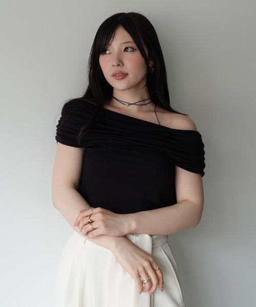 drape rame off shoulder（ドレープラメオフショルダー）（T