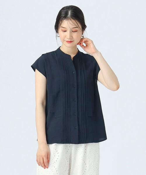 BLACK　FORMAL ソフトダブルジョーゼット　ボートネックタックブラウス BLACK FORMAL ソフトダブルジョーゼット ボートネックタック