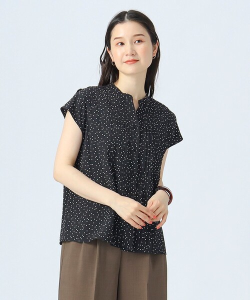 BLACK　FORMAL ソフトダブルジョーゼット　ボートネックタックブラウス BLACK FORMAL ソフトダブルジョーゼット ボートネックタック