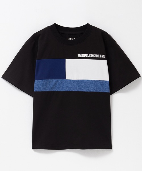 NAVY(ネイビー)の「NAVY ドライなラッシュガード仕様 ドライタッチ デニム風プリント切替Tシャツ(Tシャツ/カットソー・キッズ・ホワイト/ブラック・130/160/150/140/120)」の2枚目の写真