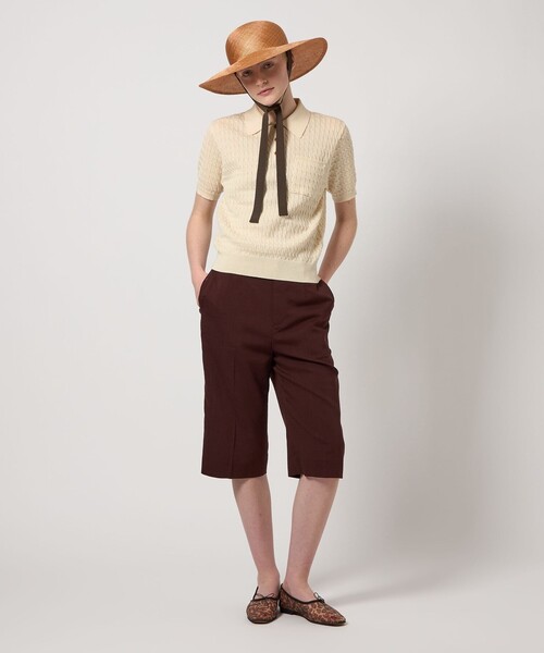 スティーブンアラン　ニットポロ　ブラウン Steven Alan＞ケーブル ポロニット