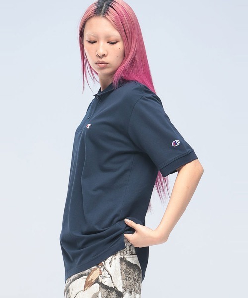 Champion(チャンピオン)の「Champion 鹿の子ポロ 綿100% ワンポイント ロゴ 半袖 C3Z358(ポロシャツ・メンズ・ホワイト/ブラック/ネイビー/グレー・LL/M/L)」の2枚目の写真
