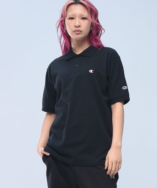 Champion(チャンピオン)の「Champion 鹿の子ポロ 綿100% ワンポイント ロゴ 半袖 C3Z358(ポロシャツ・メンズ・ホワイト/ブラック/ネイビー/グレー・LL/M/L)」の3枚目の写真