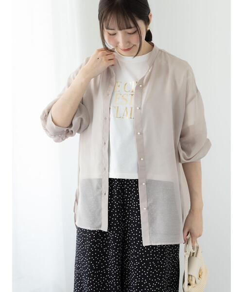 Te chichi TERRASSE（テチチテラス）の「パール釦バンドカラーシアーシャツ（シャツ/ブラウス・レディース・ネイビー/ベージュ/ブラウン/ブラック・F）」の3枚目の写真