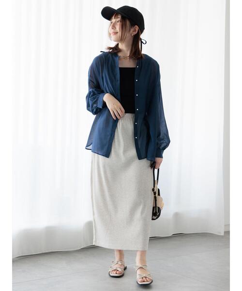 Te chichi TERRASSE（テチチテラス）の「パール釦バンドカラーシアーシャツ（シャツ/ブラウス・レディース・ネイビー/ベージュ/ブラウン/ブラック・F）」の5枚目の写真