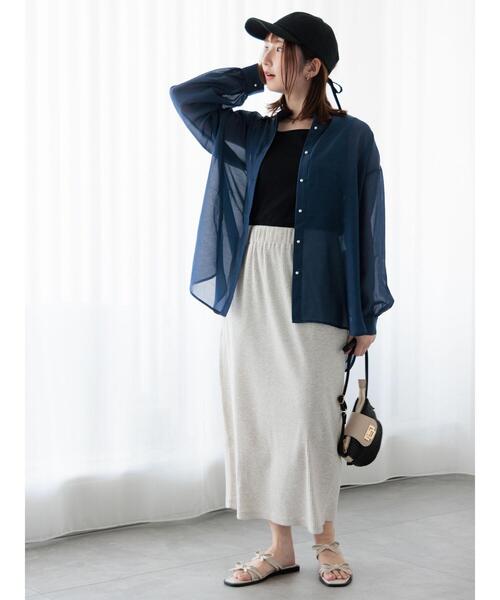 Te chichi TERRASSE（テチチテラス）の「パール釦バンドカラーシアーシャツ（シャツ/ブラウス・レディース・ネイビー/ベージュ/ブラウン/ブラック・F）」の6枚目の写真