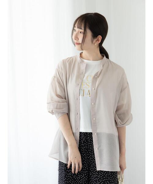 Te chichi TERRASSE（テチチテラス）の「パール釦バンドカラーシアーシャツ（シャツ/ブラウス・レディース・ネイビー/ベージュ/ブラウン/ブラック・F）」の9枚目の写真