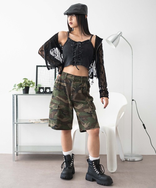 WEGO（ウィゴー）の「WEGO/レースアップデザインキャミ（キャミソール・レディース・スミクロ/ホワイト・FREE）」の4枚目の写真