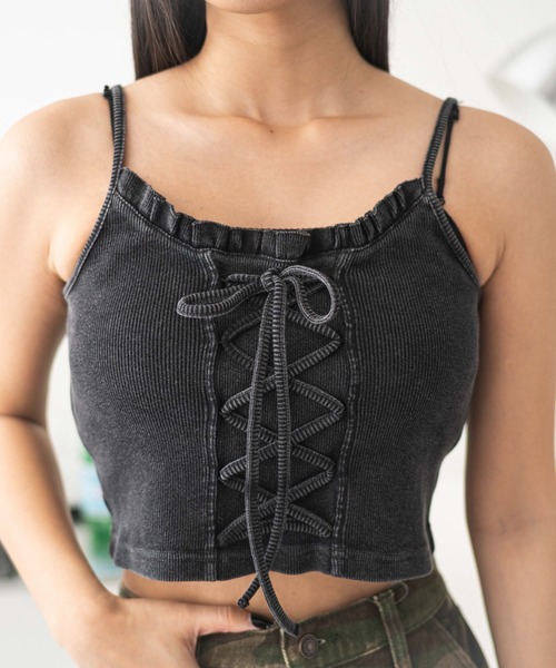 WEGO（ウィゴー）の「WEGO/レースアップデザインキャミ（キャミソール・レディース・スミクロ/ホワイト・FREE）」の6枚目の写真