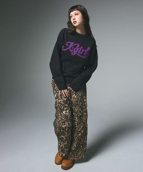 【X-girl】Numbering Knit Top LETTERING LOGO JACQUARD KNIT TOP（ニット/セーター）｜X-girl