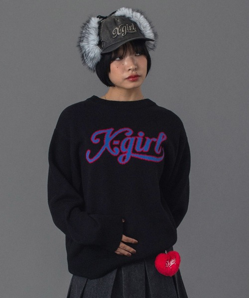 値下げ♡完売　新品　ella shaggy jacquard blouson LETTERING LOGO JACQUARD KNIT TOP（ニット/セーター）｜X-girl