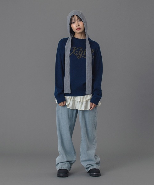 etoile_momグレーxs ニット×スエードタッチダンボール ドライバーズニット（55