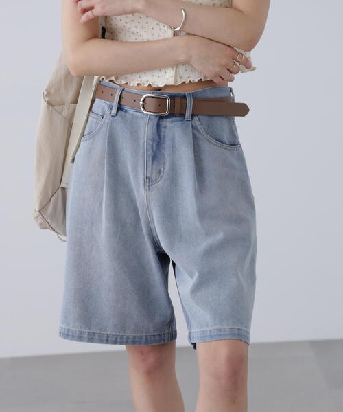 FREE'S MART（フリーズマート）の「◆タックハーフデニムパンツ（デニムパンツ・レディース・ブラウン系その他/ブルー系その他・SMALL/MEDIUM）」の2枚目の写真