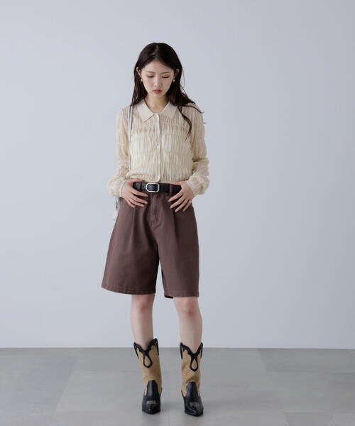 FREE'S MART（フリーズマート）の「◆タックハーフデニムパンツ（デニムパンツ・レディース・ブラウン系その他/ブルー系その他・SMALL/MEDIUM）」の7枚目の写真