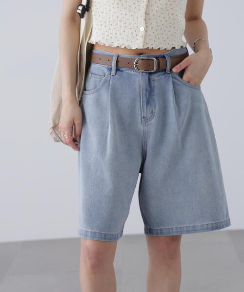 FREE'S MART（フリーズマート）の「◆タックハーフデニムパンツ（デニムパンツ・レディース・ブラウン系その他/ブルー系その他・SMALL/MEDIUM）」の10枚目の写真