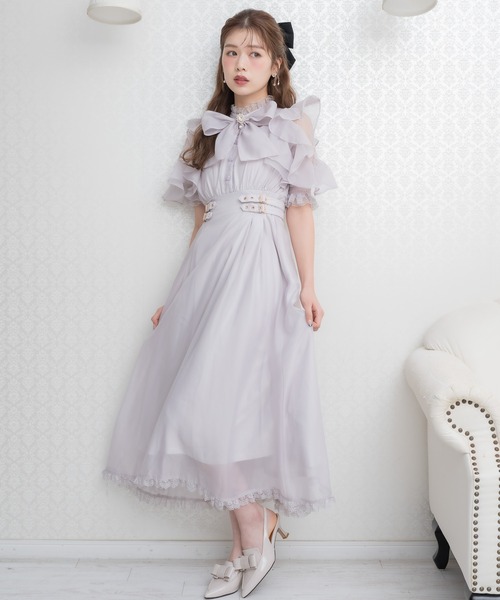 couture BY ROJITA(クチュールバイロジータ)の「ボウタイリボンシアーワンピース(ワンピース・レディース・ホワイト/パープル/アイボリー/ブルー・FREE)」の8枚目の写真