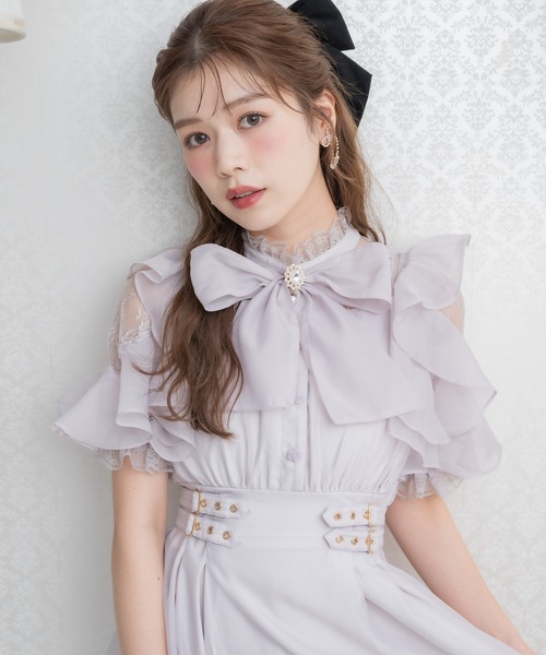 couture BY ROJITA(クチュールバイロジータ)の「ボウタイリボンシアーワンピース(ワンピース・レディース・ホワイト/パープル/アイボリー/ブルー・FREE)」の11枚目の写真