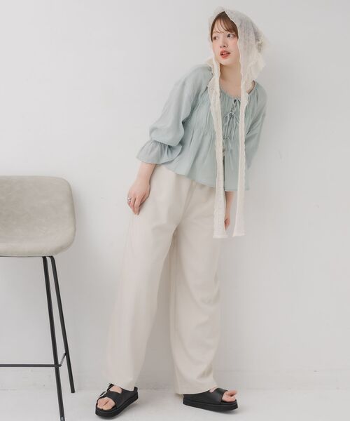 RETRO GIRL（レトロガール）の「アソート前リボンBL（シャツ/ブラウス・レディース・オフホワイト/ナチュラル/ブルー/オレンジ・FREE）」の5枚目の写真