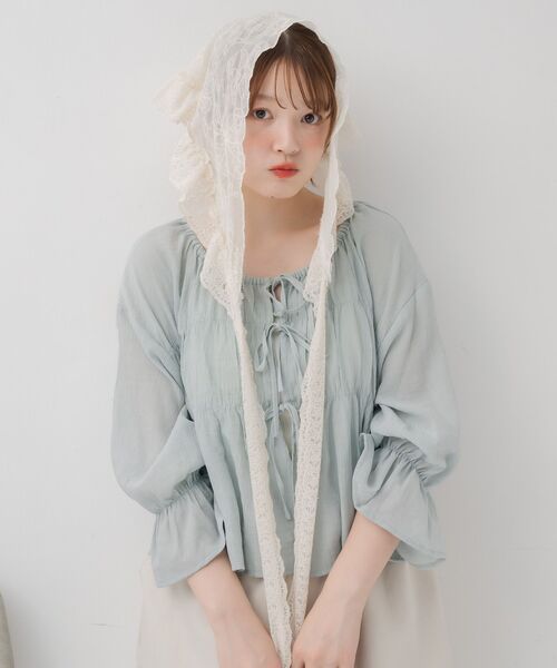 RETRO GIRL（レトロガール）の「アソート前リボンBL（シャツ/ブラウス・レディース・オフホワイト/ナチュラル/ブルー/オレンジ・FREE）」の9枚目の写真