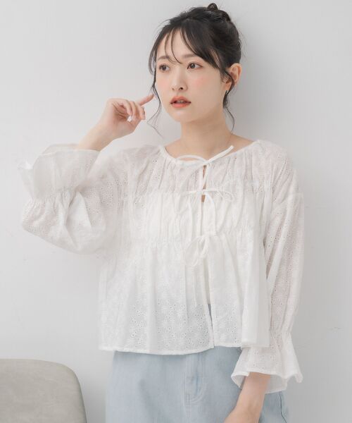 RETRO GIRL（レトロガール）の「アソート前リボンBL（シャツ/ブラウス・レディース・オフホワイト/ナチュラル/ブルー/オレンジ・FREE）」の17枚目の写真